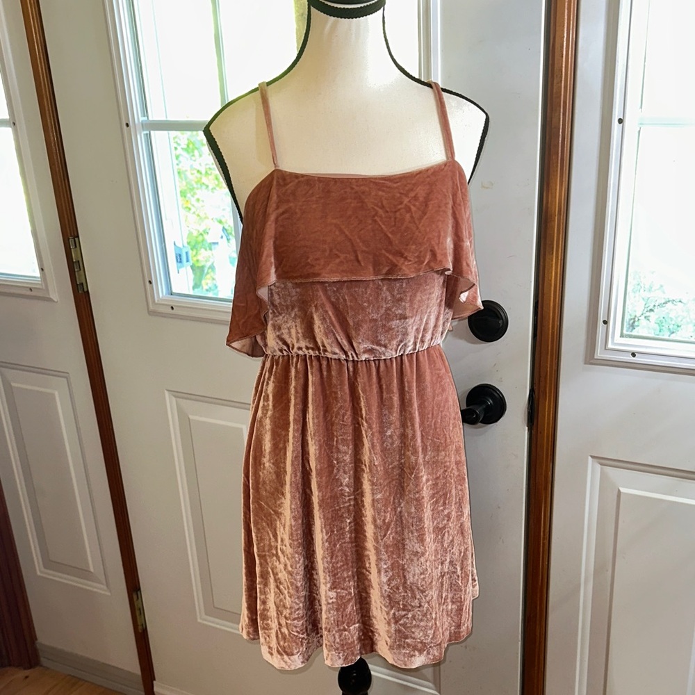 Alice + Olivia Apricot Coloured Crushed Velvet - silk blend Dress